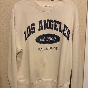 Rag & Bone Cream Crewneck Sweatshirt with Navy Print